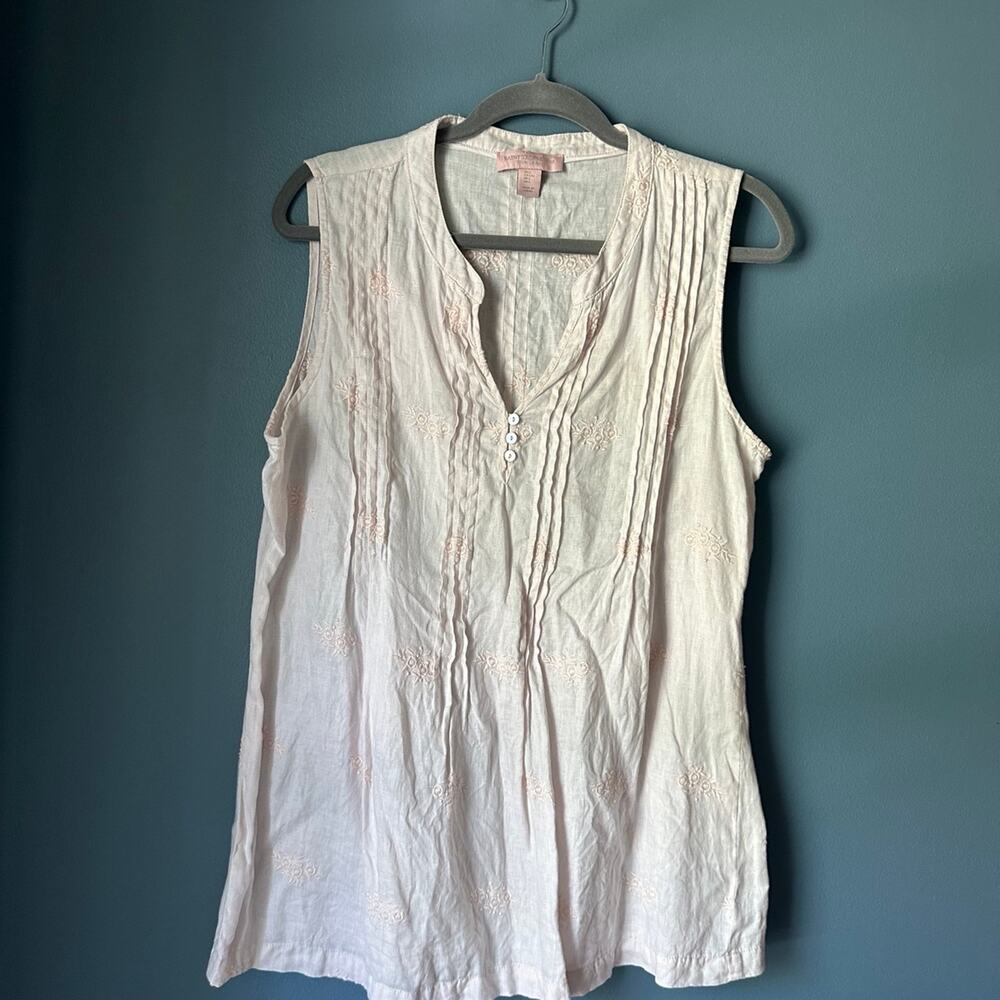 Saint tropez‎ west linen pintuck embroidered blouse